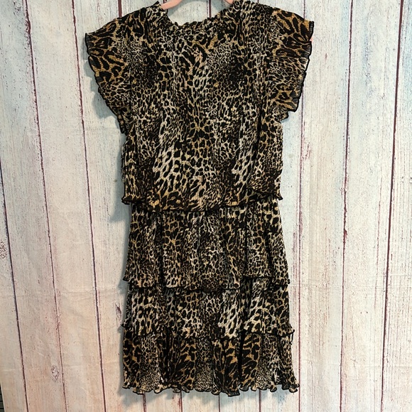 NWT Melloday Animal Print Tiered Mock Neck Pleated Ruffle Dress - Picture 3 of 10